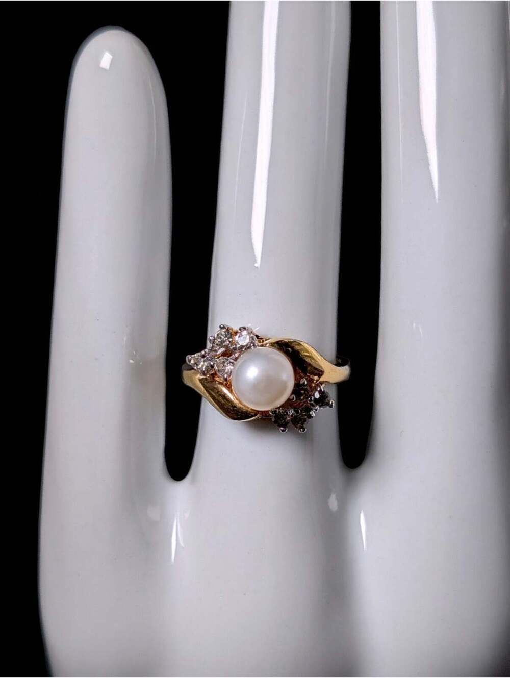Vintage Genuine Pearl and Simulated Diamond Gold over Sterling Ring